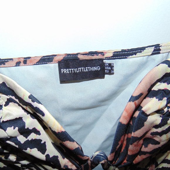 Pretty Little Thing size 6 Sleeveless Tiger Striped Ruched Mini Dress Bodycon - Picture 3 of 7